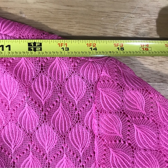 VINTAGE 70s Hot Pink Formal Maxi Dress Lace Crew Neck Long Sleeve Small Medium - Picture 11 of 16